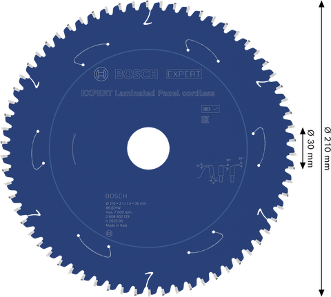 Lame de scie circulaire sans fil Bosch EXPERT pour panneaux stratifiés, 210 mm.