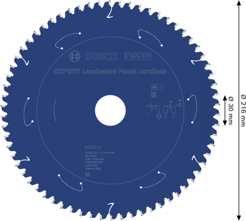 Lame de scie circulaire sans fil Bosch EXPERT pour panneaux stratifiés 216 mm.