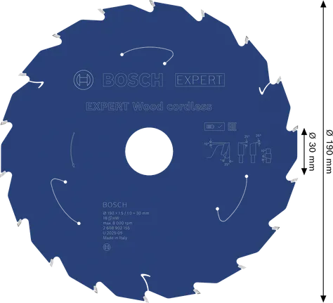 Lame de scie circulaire sans fil Bosch EXPERT Wood 190 mm.