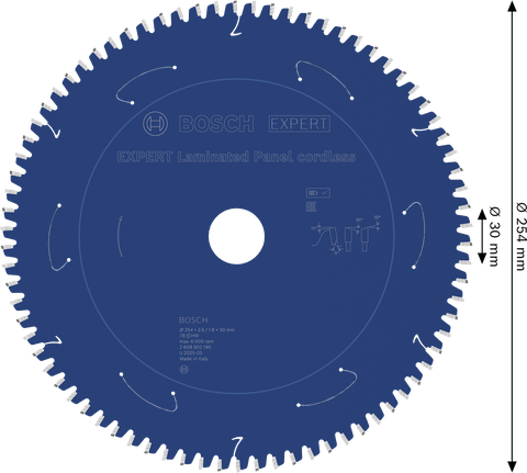 Lame de scie circulaire sans fil Bosch EXPERT pour panneaux stratifiés, diamètre 254 mm.