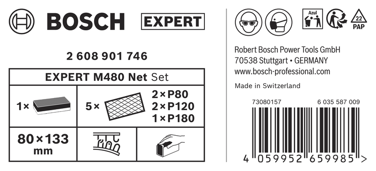 Bosch EXPERT M480 Net Set : assortiment de blocs et de mailles abrasives.