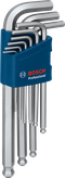 Jeu de 9 clés Allen hexagonales Bosch S2 dans un support bleu.