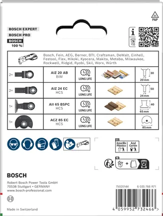 Jeu de 6 lames Bosch pour bois et métaux tendres.