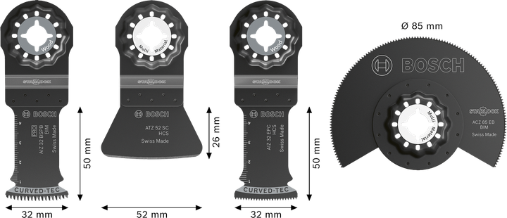 Ensemble de revêtements de sol et de fixation Bosch 4 pièces pour la découpe multi-outils.
