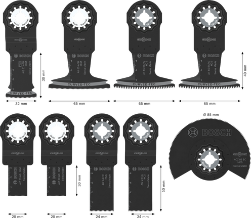Coffret de 9 lames oscillantes pour bois et métal tendre Bosch .
