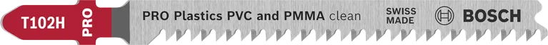 Lame de scie sauteuse Bosch T102H PRO pour des coupes nettes en PVC et PMMA.