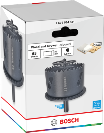 Scie cloche arborescente Bosch pour bois et cloisons sèches 68 mm.