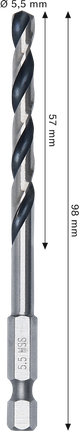 Foret hélicoïdal Bosch HSS 5,5 mm avec queue hexagonale de 1/4 pouce.