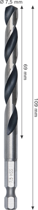 Foret hélicoïdal Bosch HSS pour métaux, queue hexagonale de 7,5 mm.