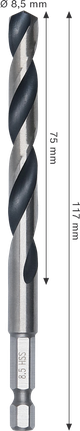 Foret hélicoïdal Bosch HSS 8,5 mm avec queue hexagonale 1/4".