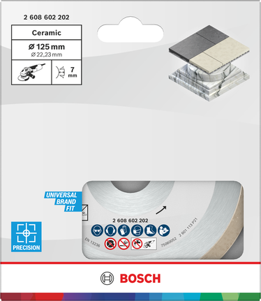Disque de coupe céramique Bosch 125 mm pour travaux de carrelage de précision.