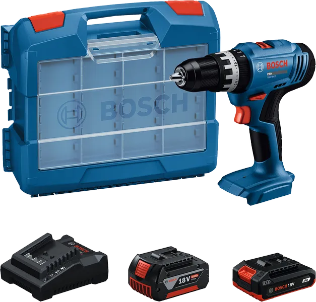 Ensemble perceuse sans fil Bosch GSB 18V-25 avec deux batteries 18V.