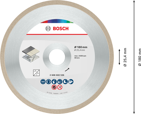 Disque de coupe céramique Bosch 180 mm pour carrelage.