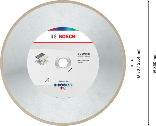 Disque de coupe céramique Bosch 350 mm pour la pose de carrelage.