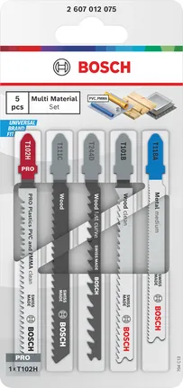 Jeu de lames de scie sauteuse multi-matériaux Bosch, 5 pièces.