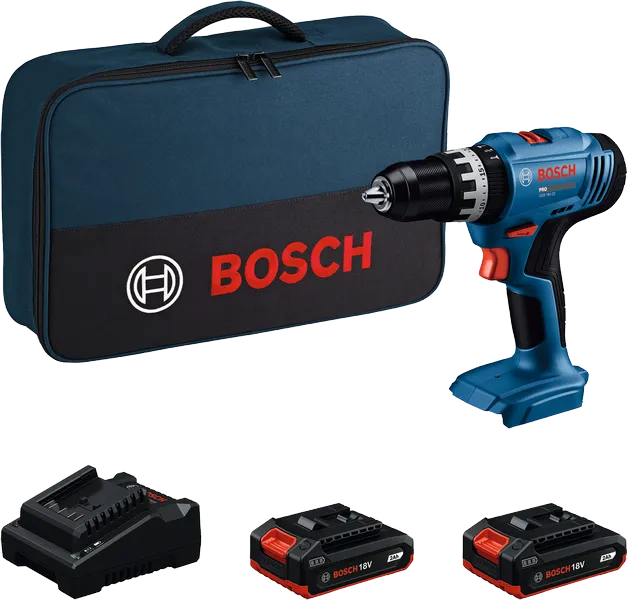 Ensemble perceuse sans fil Bosch GSB 18V-25 avec batteries et sac.