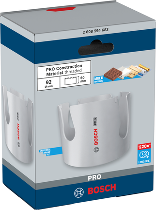 Scie cloche filetée Bosch PRO pour matériaux de construction 92 mm.