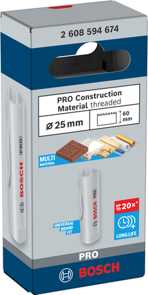 Scie cloche filetée Bosch PRO pour matériaux de construction 25 mm.