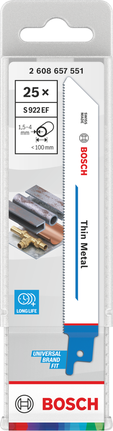 Lame de scie alternative Bosch S 922 EF Thin Metal, paquet de 25.