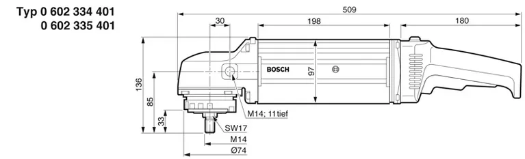 Dimensions de la meuleuse d'angle.