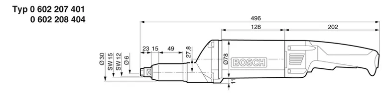 Dimensions de la meuleuse droite.
