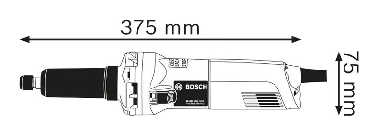 Dimensions de la meuleuse droite.
