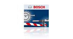 Logo Bosch avec une scie circulaire et une barre de sécurité en arrière-plan.