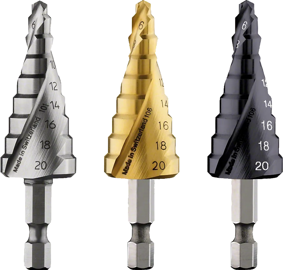 Bosch step drill bit set with hex shank for metal.