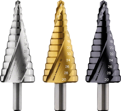 Bosch 13-step cylindrical step drill bit set.