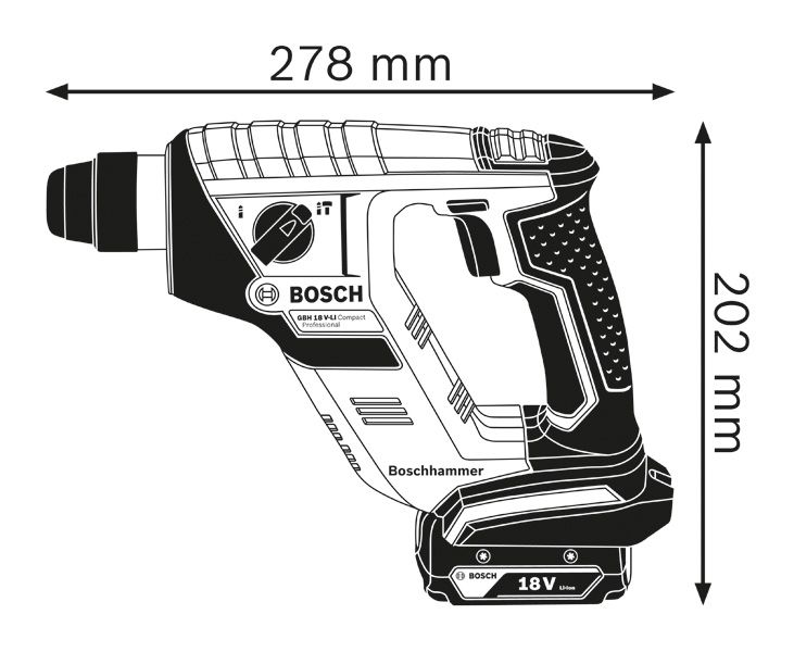 Cordless hammer dimensions.