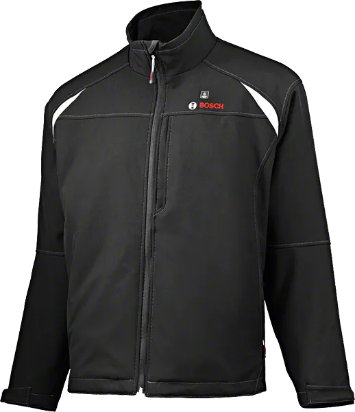 Bosch heated work jacket, black with white accents.
