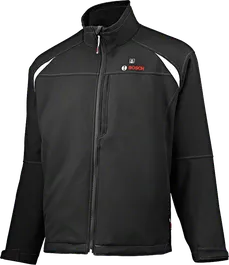 Bosch heated work jacket, black with white accents.