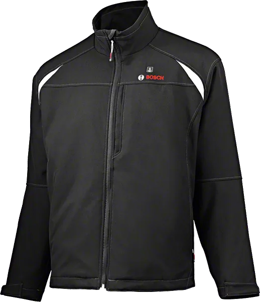Bosch heated work jacket, black with white accents.