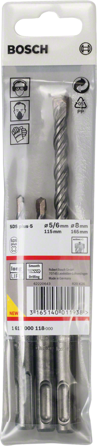 Bosch 3-piece SDS plus-5 hammer drill bit set 5/6/8 mm.