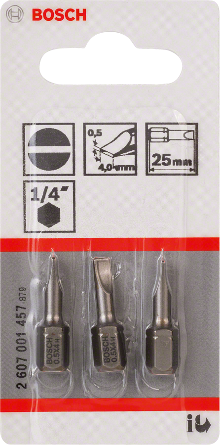 Bosch 25mm screwdriver bits set for 1/4 inch hex shank.