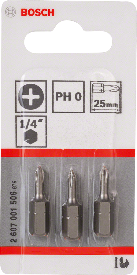Bosch PH0 25mm screwdriver bits set of 3.