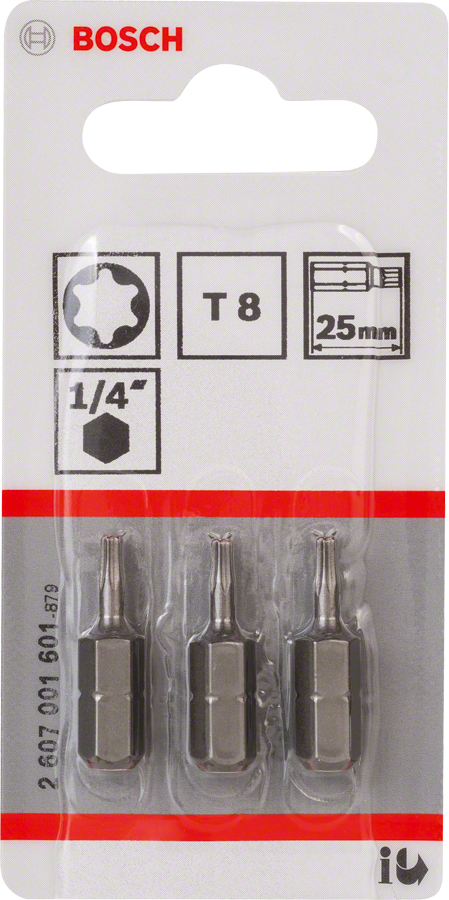 Bosch T8 25mm screwdriver bits set 3-pack.