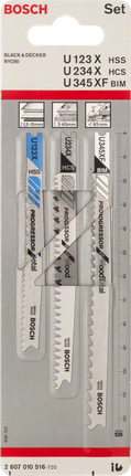 Bosch 3-piece U-shank jigsaw blade set.
