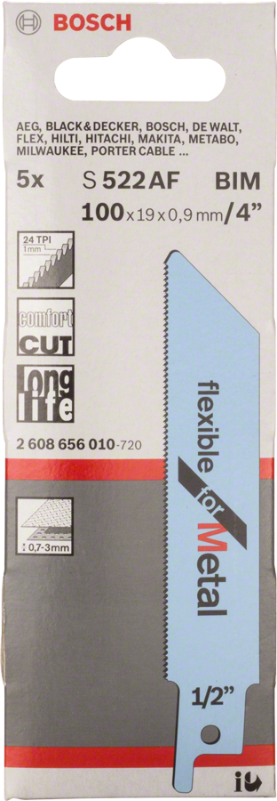 Bosch S 522 AF BIM reciprocating saw blade for metal.