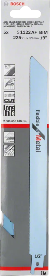 Bosch S1122AF BIM metal sabre saw blade 225mm.