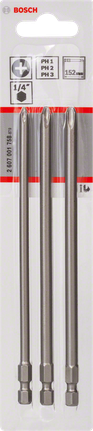 Bosch 3-piece extra hard 6″ screwdriver bit set.