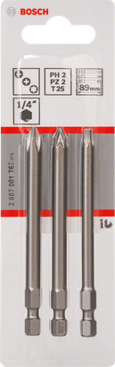 Bosch 3-piece extra hard 89mm screwdriver bit set.