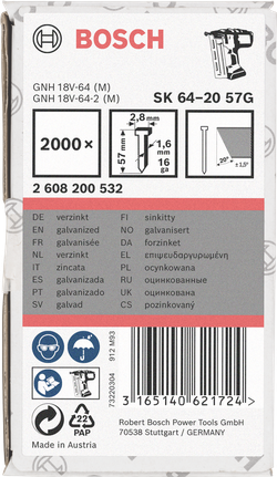 Bosch galvanized 57mm 16ga nails.