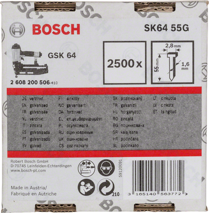 Bosch SK64 55G 55mm finish nails, pack of 2500.