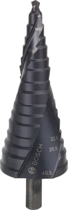 Bosch HSS-AlTiN step drill bit for M10-M40 holes.