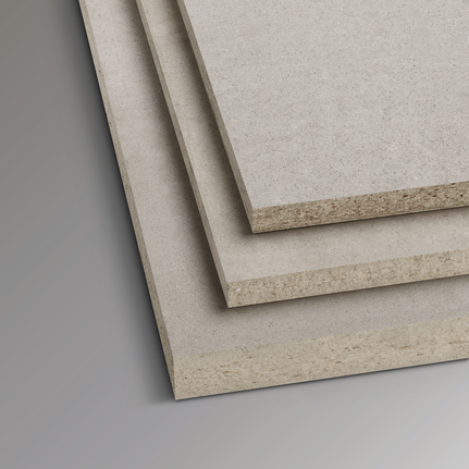Three stacked fiber cement boards in varying thicknesses.