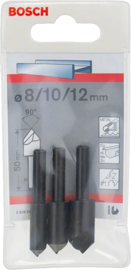 Bosch 3-piece countersink bit set 8 10 12 mm for metal.