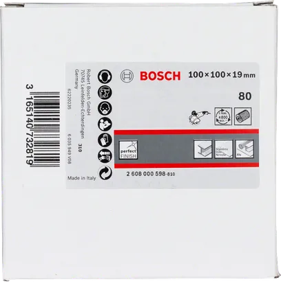Bosch 100×100×19 mm flap sanding wheel.