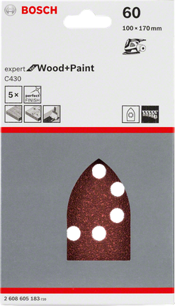Bosch C430 5-piece 100×170mm sanding sheets.