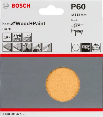 Bosch 10-piece C470 sanding sheet set, 115 mm grit 60.